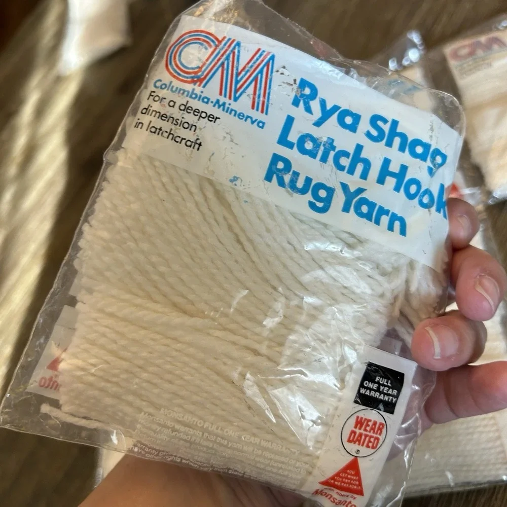 Vintage Columbia Minerva Rya Shag Latch Hook Rug Yarn White 3201 NOS Lot of 6